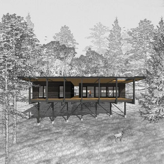 Metabolist Mimarlıktan Esinlenen Düşük Etkili Kabin: Trestle Cabin